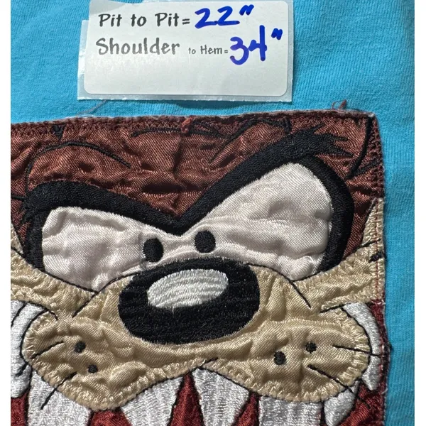 Vintage‎ 1997 Looney Tunes Taz Nightshirt Teal Cotton Long Sleeve Medium - Image 3
