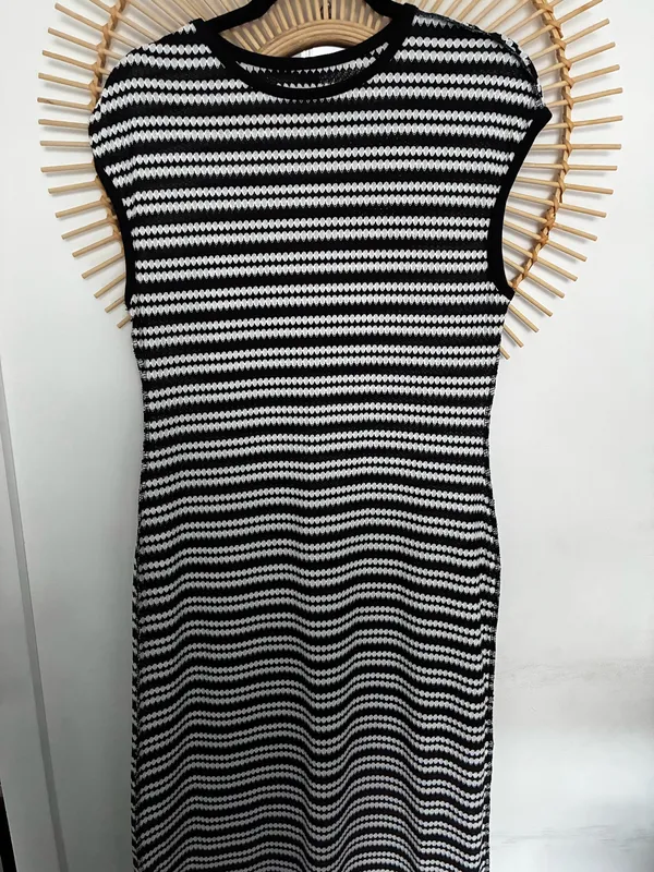 Poéselle Women's Casual Striped Round Neck Cap Sleeve Dress, Summer - Image 6