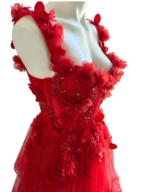 Warm Notices Floral-Bodice Short Babydoll Homecoming Dress Red NWT - Image 3