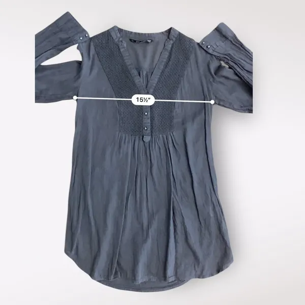Zara TRF Button‎ Front V-Neck Long Sleeve Womens Size XS Gray Boho Minimalist - Image 4