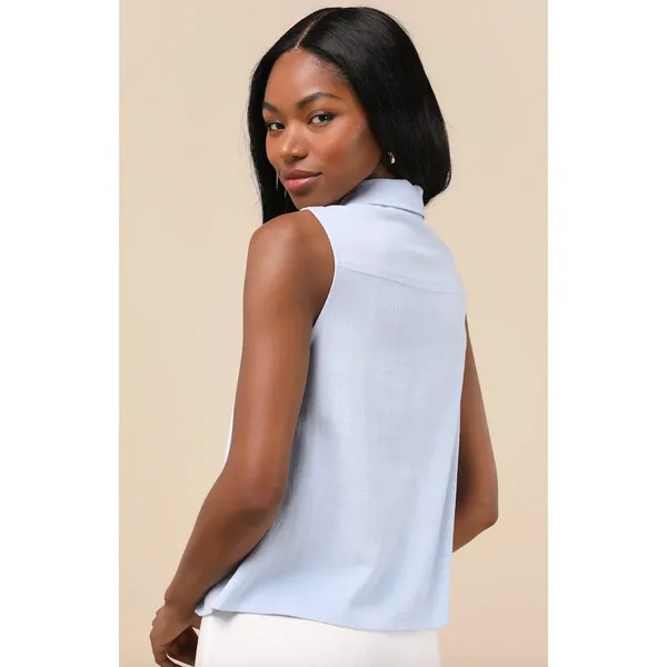 Lulus Casual Contentment Light Blue Linen Button-Up Collared Tank Top Medium NWT - Image 3