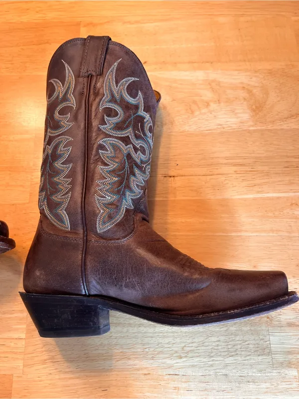 Nocona Brown Leather Western Boots with Turquoise Embroidery - Image 13