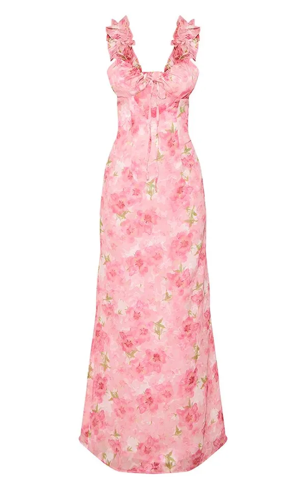 Pretty Little Thing floral tie front frill maxi dress - Image 5