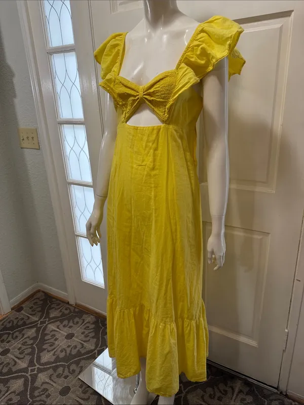 Farm Rio x Anthropologie Yellow Cotton Keyhole Midi Dress Size Small $198 - Image 8