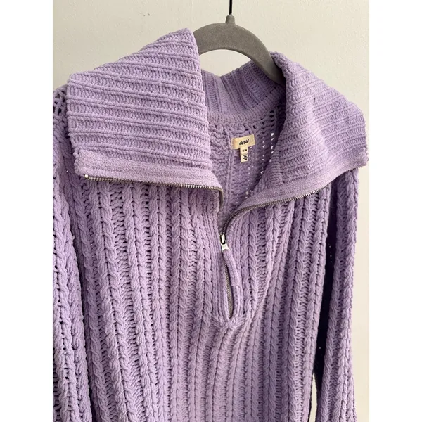 Aerie Lavender Cable Knit Quarter Zip Sweater Oversized Mock Neck Pullover - Image 5