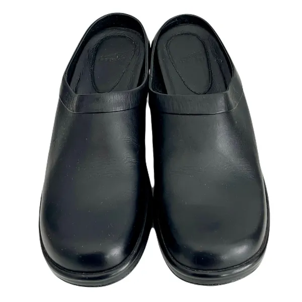 Dansko Black Smooth Leather Slip On Mules Clogs Wedges, Size 41 - Image 3