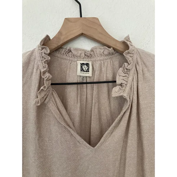 Anne Klein Linen Blend Romantic Coquette Boho Chic Ruffle Cap Sleeve Blouse Top - Image 4