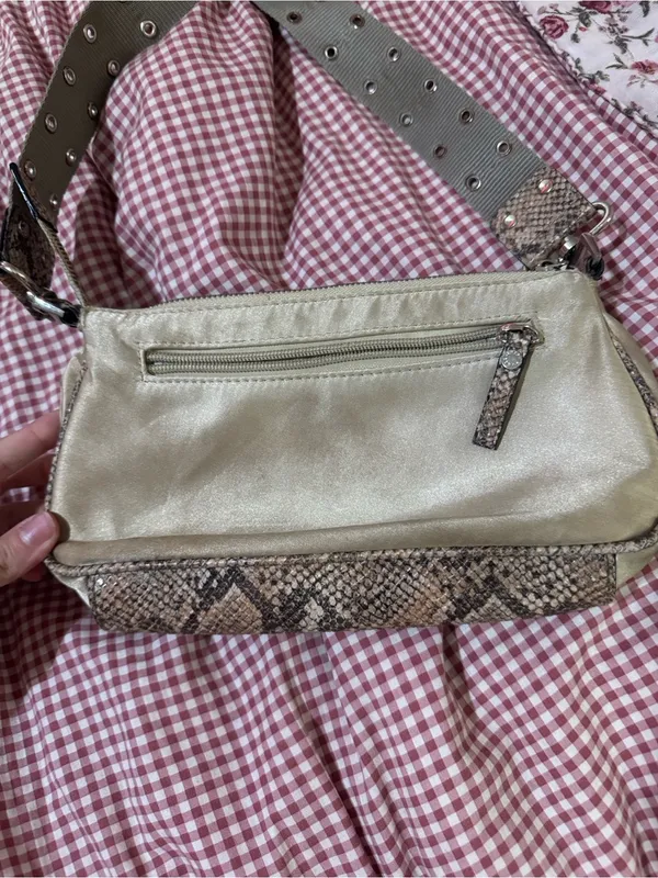 Y2K Guess Olive Green Snake-Trim Shoulder Bag - Image 6