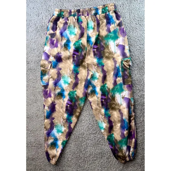Boohoo Womens Abstract Tie Dye Tracksuit Set Cargo Sweatshirt Joggers Purple L - Image 2