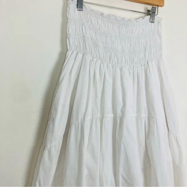 Stark X white cotton maxi skirt with ruched elastic waist. Made in USA. Medium. - Image 3