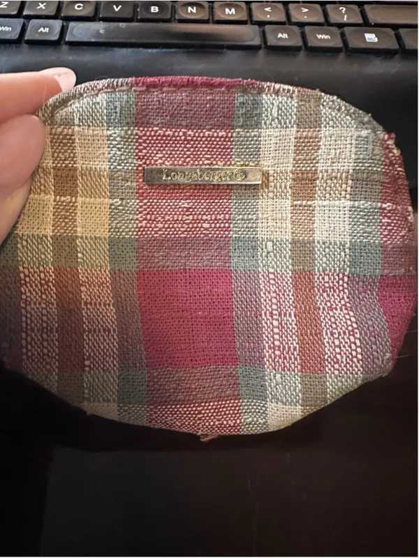 Longaberger Vintage Zip Top Orchard Plaid Coin Change Purse Key Ring - Image 4