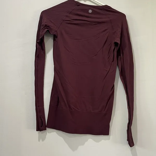 Athleta Womens Maroon Red Round Neck Long Sleeve Pullover Thermal‎ T-Shirt XS - Image 5