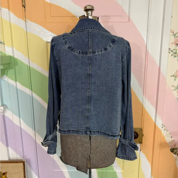 Habitual Wide Draped Lapel Denim Jacket Buckle Cuffs Medium Wash Sz M 💛🍄 - Image 5