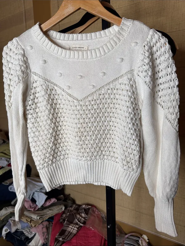 Lucky Brand Ivory Textured Open Knit Dot Sweater Size Small - Image 7