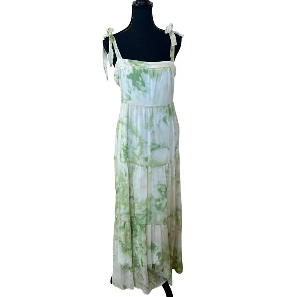 Line + Dot Green Tropical Maxi Dress SMALL Tiered Ruffle Cottage Vacation $115 - Image 11