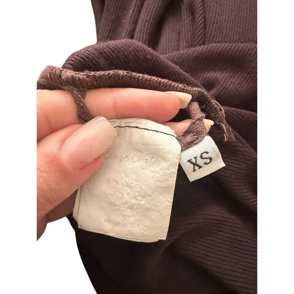 ENZA COSTA Ribbed Knit Scoopback Midi Dress Bitter Brown X-Small‎ - Image 7