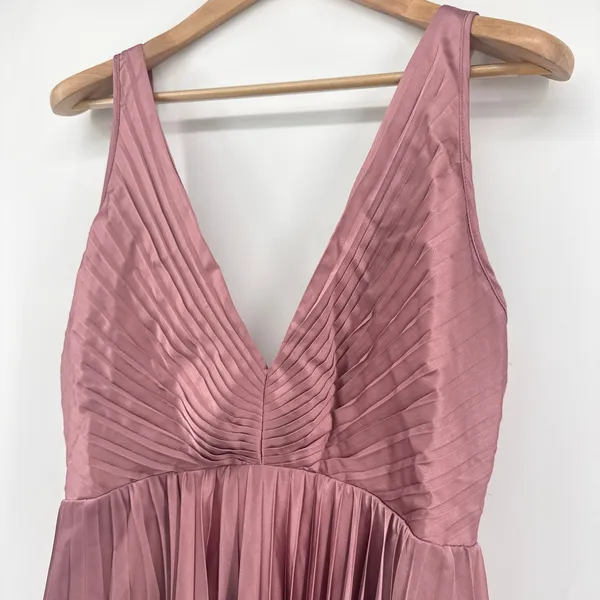 NWT Abercrombie‎ & Fitch Giselle Mauve Satin Pleated Mini Dress Large Petite - Image 5