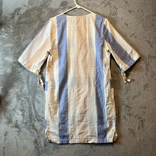 Vilagallo‎ Women’s Cotton Linen Blend Dress Size 42 (Medium) Blue Tan White - Image 4