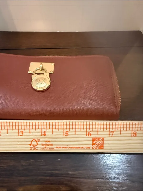 Michael Kors Saffiano Zip Wallet in Cognac Brown with Gold Hardware - Image 5