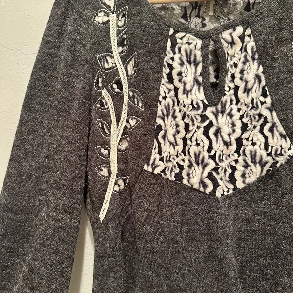 Ryu Dark Gray‎ Long Sleeve Embroidered Lace Mini Dress Medium Whimsygoth Witchy - Image 3
