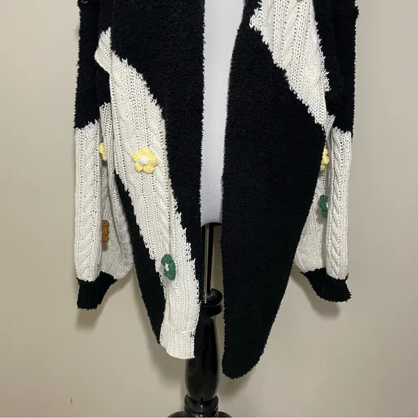 POL Mixed Media 3D Flower Open Front Cardigan Sweater - Image 3