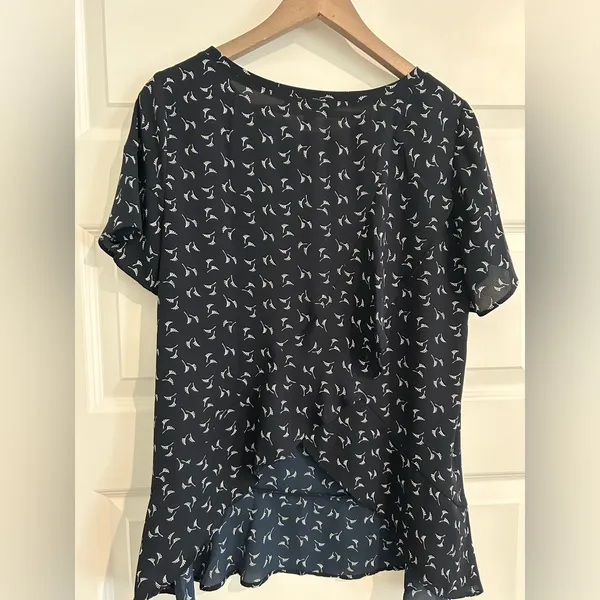Loft Leaf Print Blouse Navy White Size S - Image 4