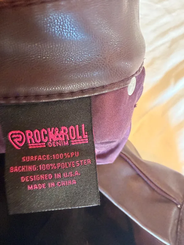 Rock & Roll Denim High Rise Bootcut Faux Leather Pants Deep Chocolate Brown W25 L32 - Image 5