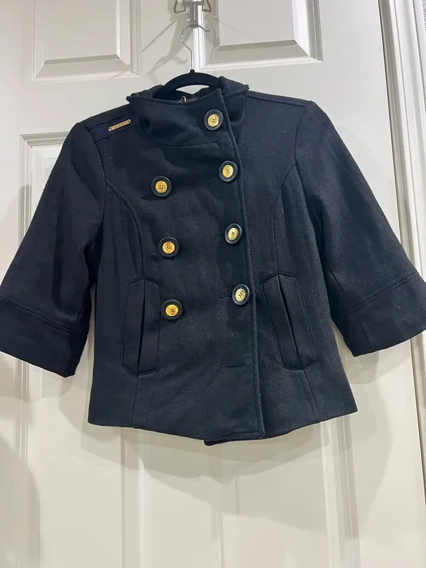 Vintage Apple Bottoms 3/4 Sleeve Peacoat – Black Wool Blend – Size S - Image 2