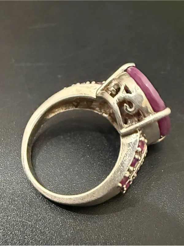 925 Silver Natural Ruby Gemstone Cocktail Ring Size 7.5 Pink - Image 13