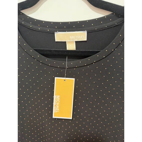 Michael Kors Womens Black Gold Pin Dot Petal Sleeve Top Blouse XL - Image 6