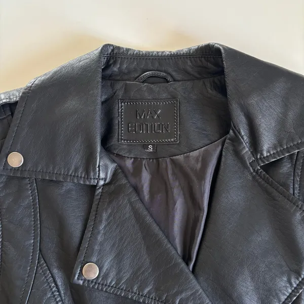 Max Studio Black Faux Leather Moto Vest Full Zip Women’s Small Streetwear Biker - Image 2