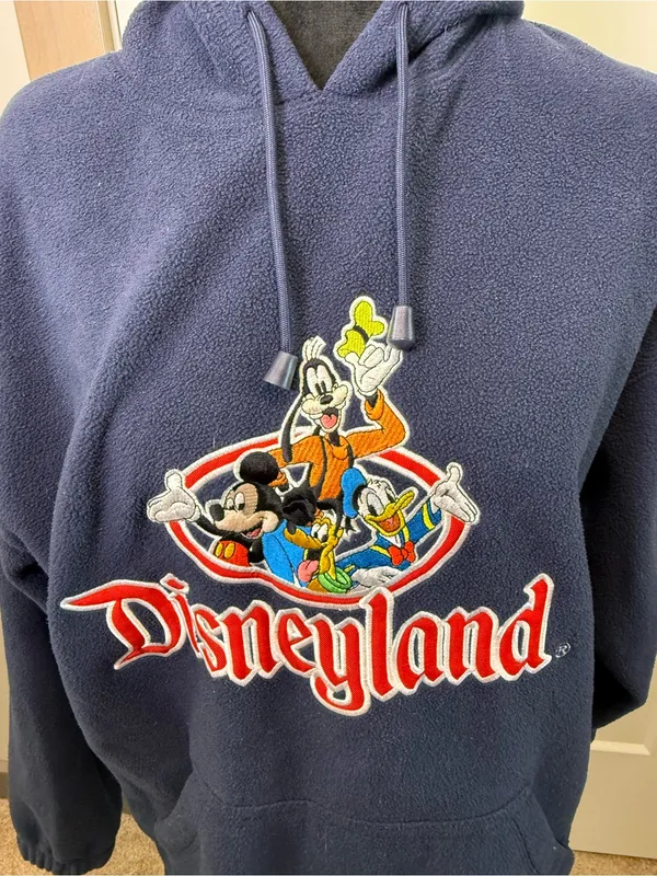 Disneyland Disney Vintage Mickey & Friends Fleece Hoodie‎ Pullover Navy Blue S - Image 2