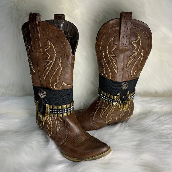 Handmade Womens Black Adjustable Studded Rhinestone Removable Boot Band One Size - Image 2