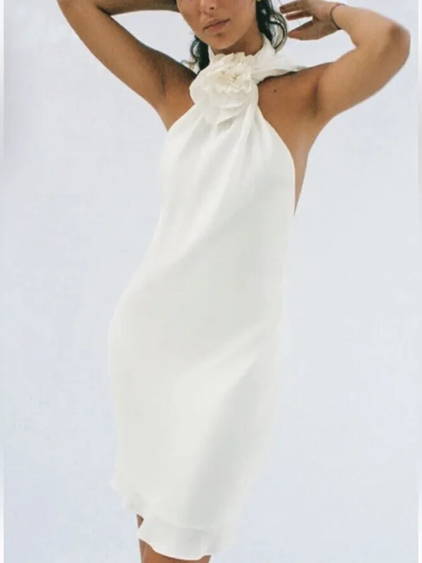 Zara satin effect big flower neck backless minidress SZ M NEW - Image 8