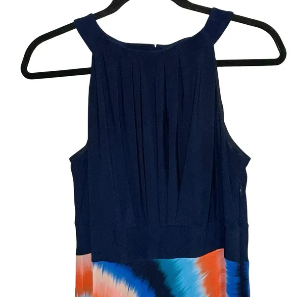 Studio‎ One NY Maxi Dress 8 Navy Pleated Top Multicolor Tie Dye Skirt Sleeveless - Image 2