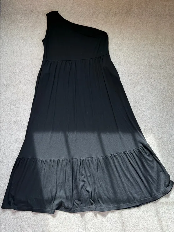 Zesica Black One Shoulder Maxi Dress Tiered Ruffle Stretch‎ Size XL - Image 5