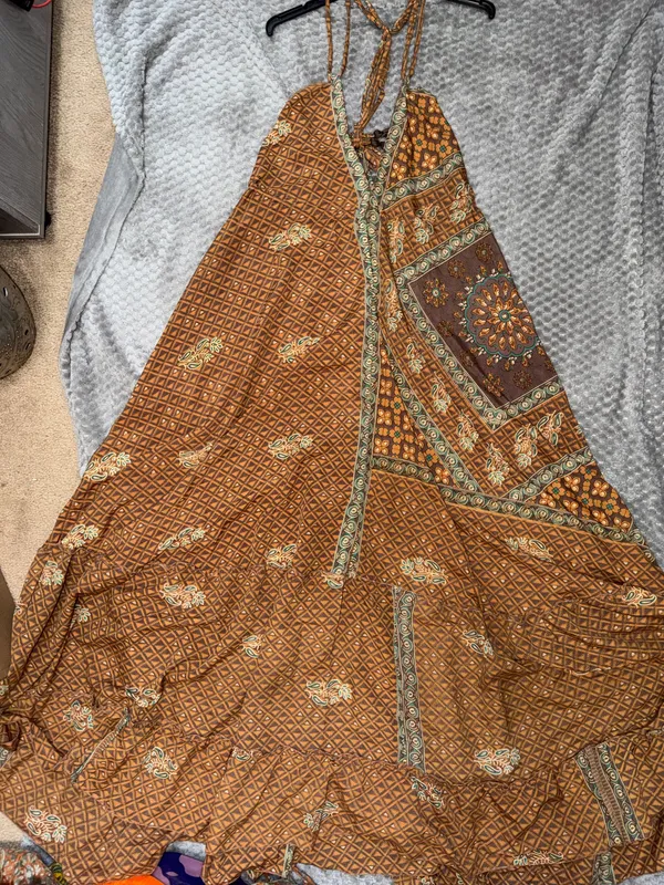 Indian Silk Halter Maxi Dress Brown - Image 10