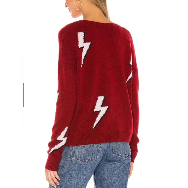 Rails Aries Lightning Bolt Wool Cashmere Blend Sweater Cozy‎ Red White sz M - Image 2