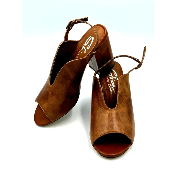 Real Leather Sling Back Chunky Heel Peep Toe Sbicca Windor Brown size 7 - Image 3