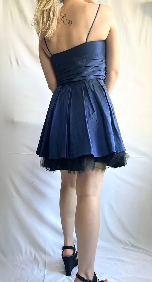 Fiesta Solid Straight Ruched Satin/Mesh Homecoming Dress - Blue/Black - M - Image 5