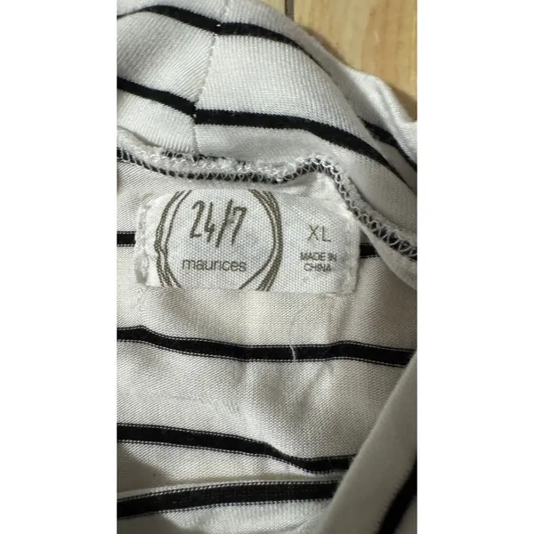 Maurices 24/7 Womens XL White Black Striped‎ Mock Neck Long Sleeve Rayon Top - Image 2