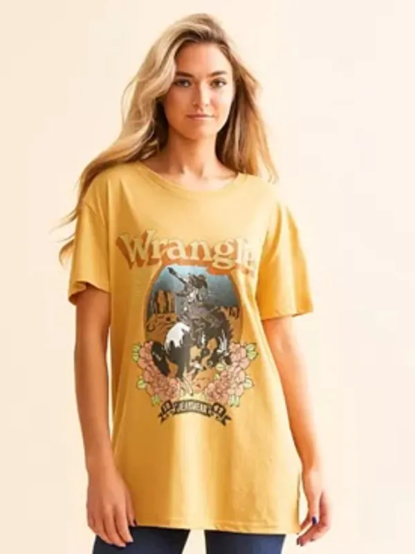 Wrangler Pale Gold Heather Rodeo Flowers Graphic Tee Size Small - Image 2