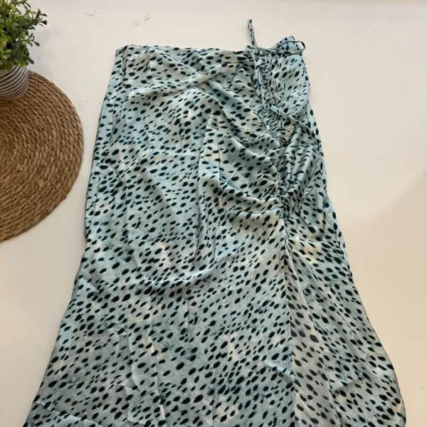 CIDER Blue Spot Leopard Print Drawstring Split Maxi Skirt‎ Large - Image 3