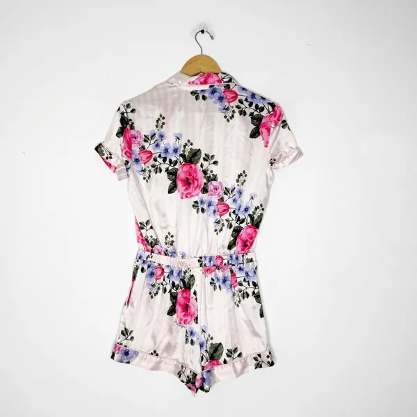 Victoria’s Secret Floral Satin Romper Pajamas XS Sleepwear One Piece Pink PJ’s - Image 5