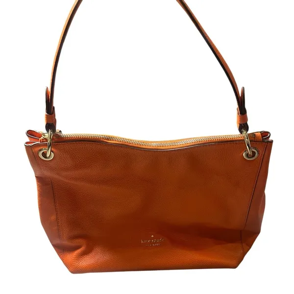 Kate Spade Pebbled Leather Shoulder Bag in the color Coral Buds Orange - Image 4
