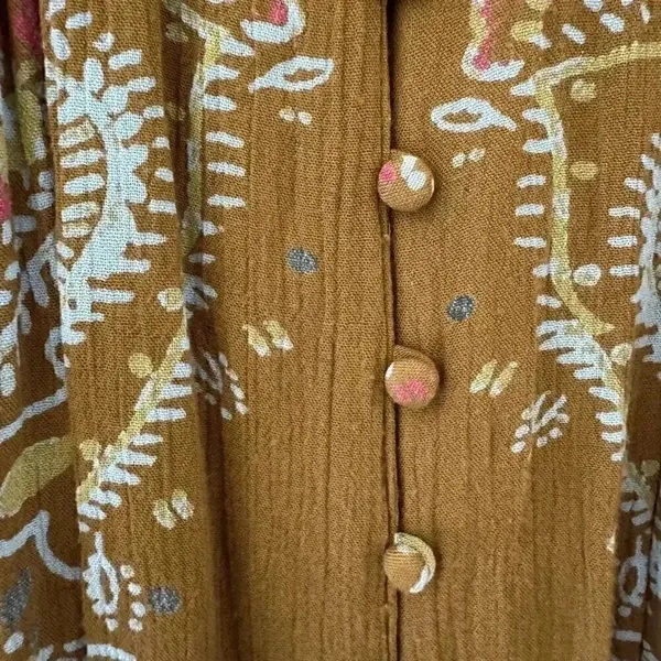 Free People Brown green hippie babydoll peasant dress balloon sleeves S #1993 - Image 9