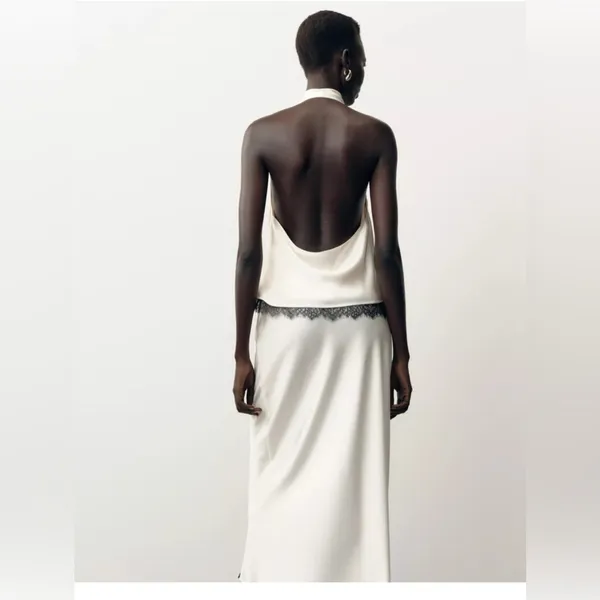 Zara satin effect‎ lace halter top - Image 4