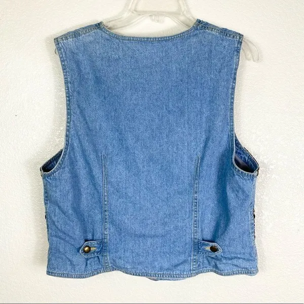 Vintage Liz Wear Paisley Striped Embellished Denim Vest - Image 2