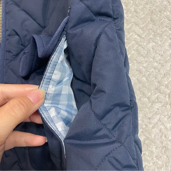 J.Crew Womens S Navy Blue Puffer Zip Up‎ Vest Gingham Print Snap Buttons Preppy - Image 10