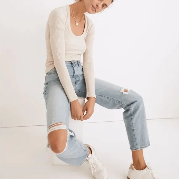 Madewell The Perfect Vintage Straight Denim Jeans Women’s 25 Danny Wash Knee Rip - Image 2